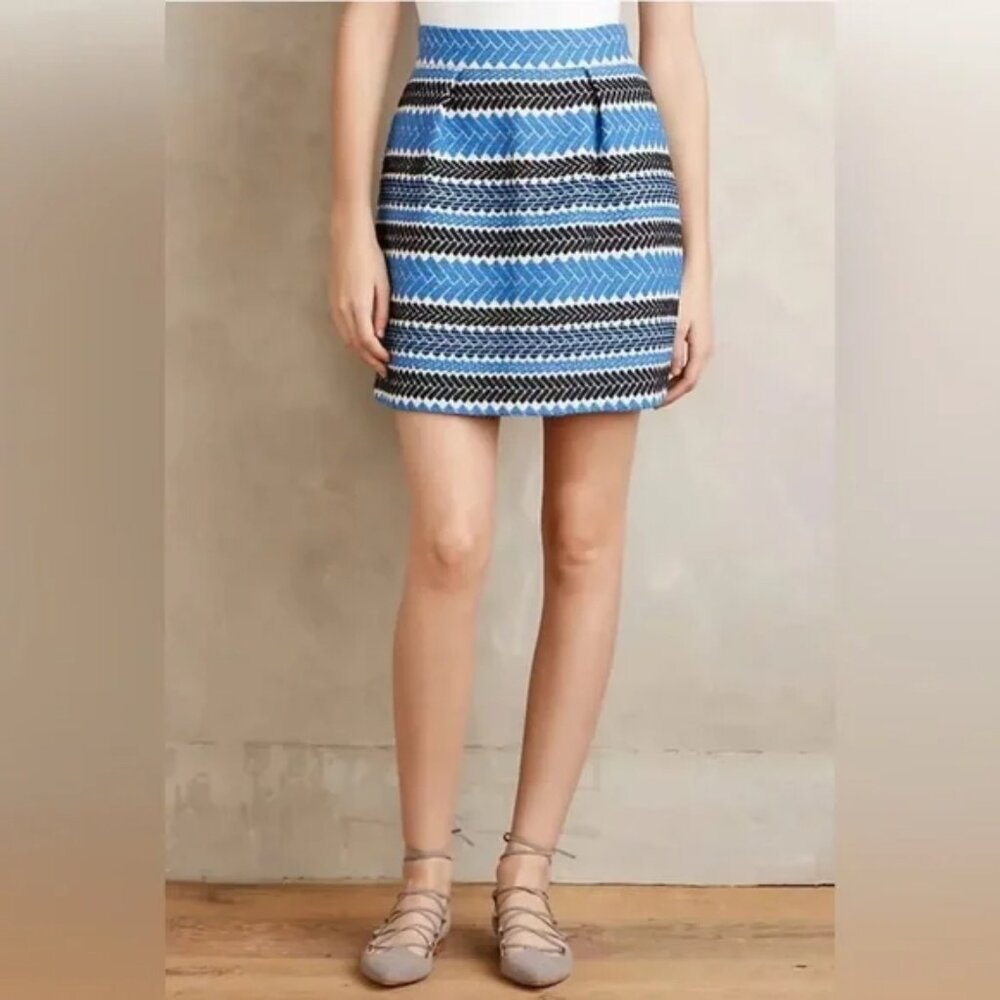 NWT Anthropologie Nomad Morgan Carper Embroidered Jacquard Skirt Blue Size XS